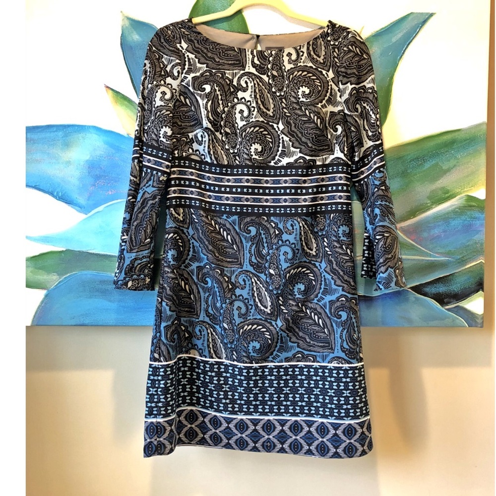 Vince Camuto Blue Black Paisley Midi Dress